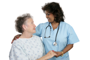 caregiver talking to a senior